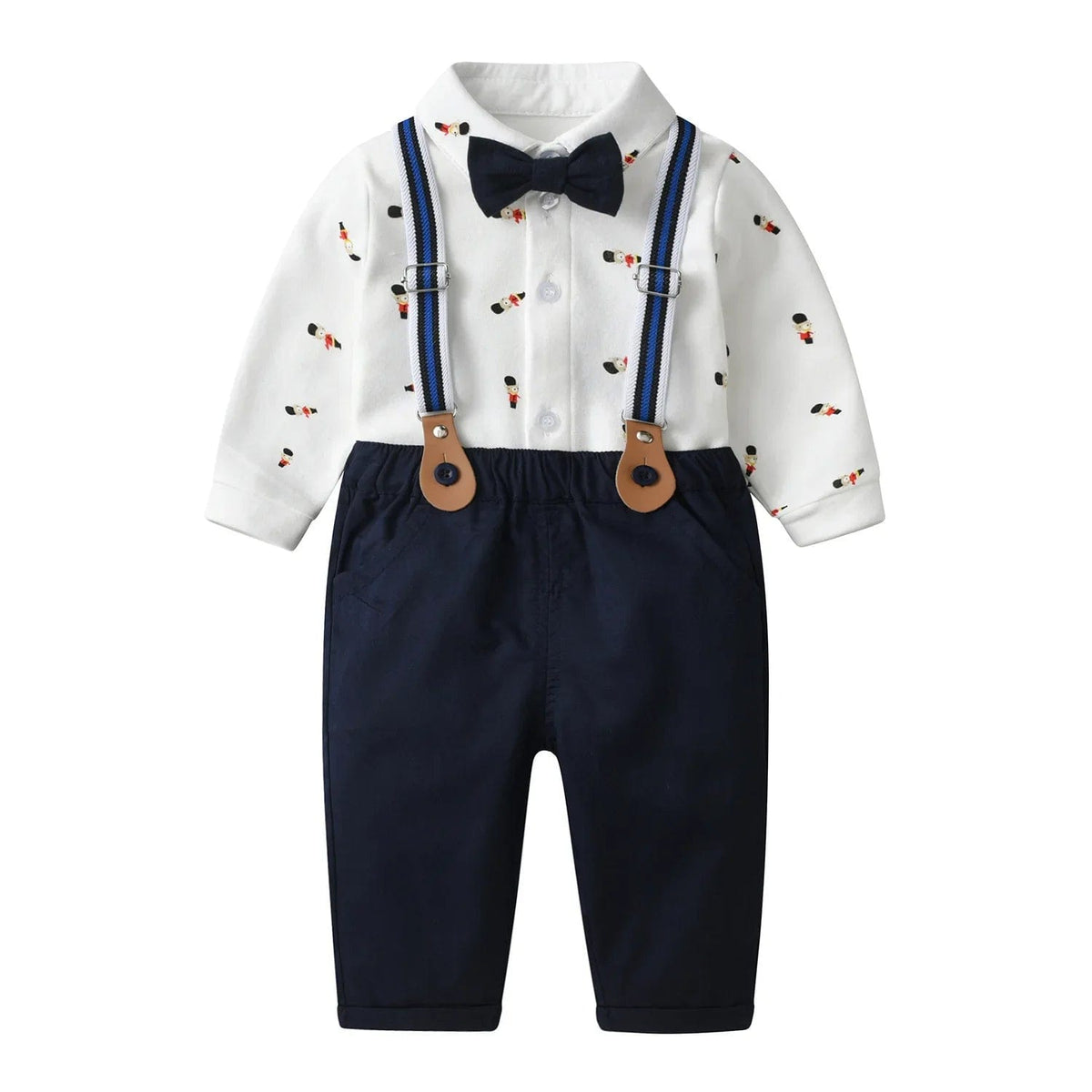 Showlu Fashion Store Top and pants / 3T Kids Boy First Birthday Cosumes Bear Printed Shirt With Bowknot + Suspender Pants Children Korean Fashion Cartoon Clothes