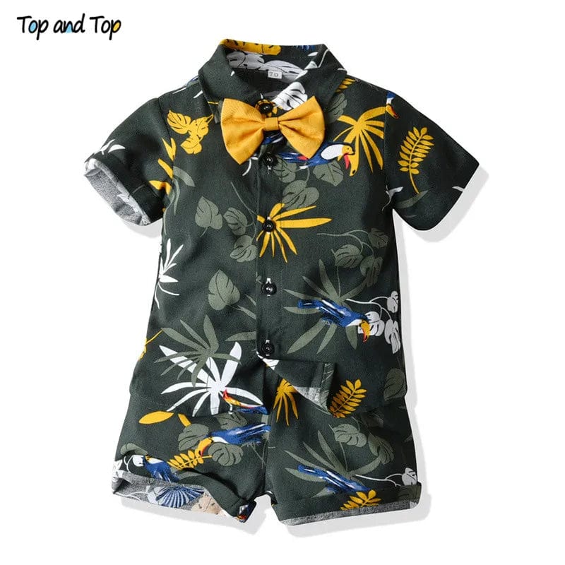  Showlu Fashion Store Top and Top Brand New Kid Boys Summer Clothes Sets Short Sleeve T-Shirt Tops+Shorts Boys Casual Outfit Hawaiian Style Beachwear