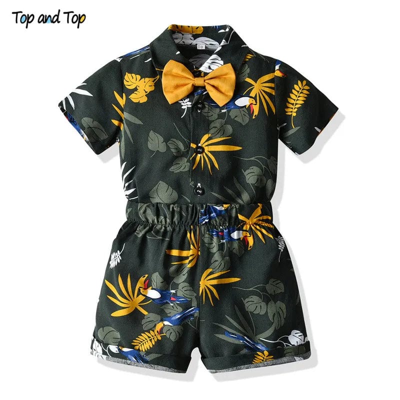  Showlu Fashion Store Top and Top Brand New Kid Boys Summer Clothes Sets Short Sleeve T-Shirt Tops+Shorts Boys Casual Outfit Hawaiian Style Beachwear