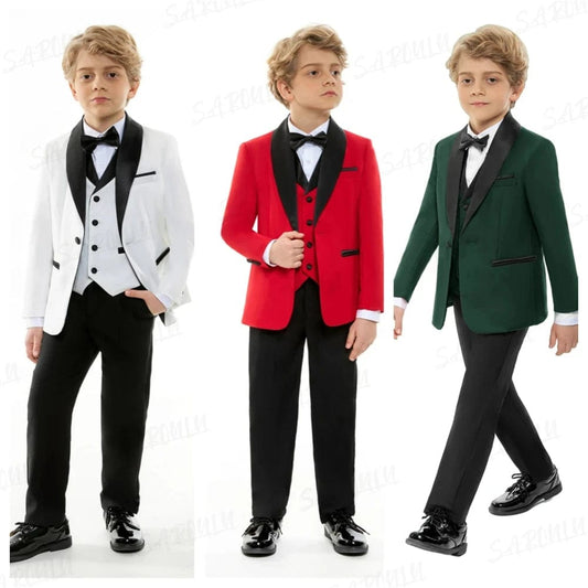  Showlu Fashion Store Top Quality Four Pieces Suit For Boys HH007 Coat Vest Pants Bow Tie Smart Elegant Party School Performance Costumes