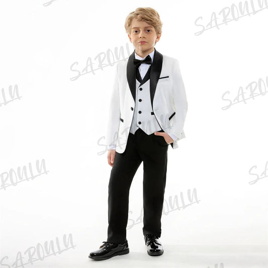  Showlu Fashion Store Top Quality Four Pieces Suit For Boys HH007 Coat Vest Pants Bow Tie Smart Elegant Party School Performance Costumes