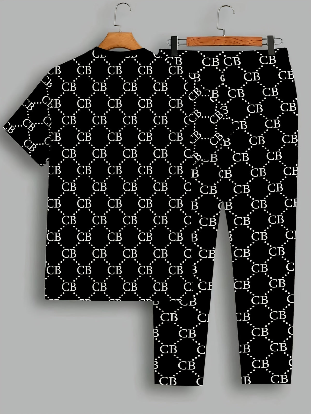 Zhiyu OBM men's 2-piece sportswear set featuring casual crew neck T-shirt and matching pants in a comfortable, athletic style.