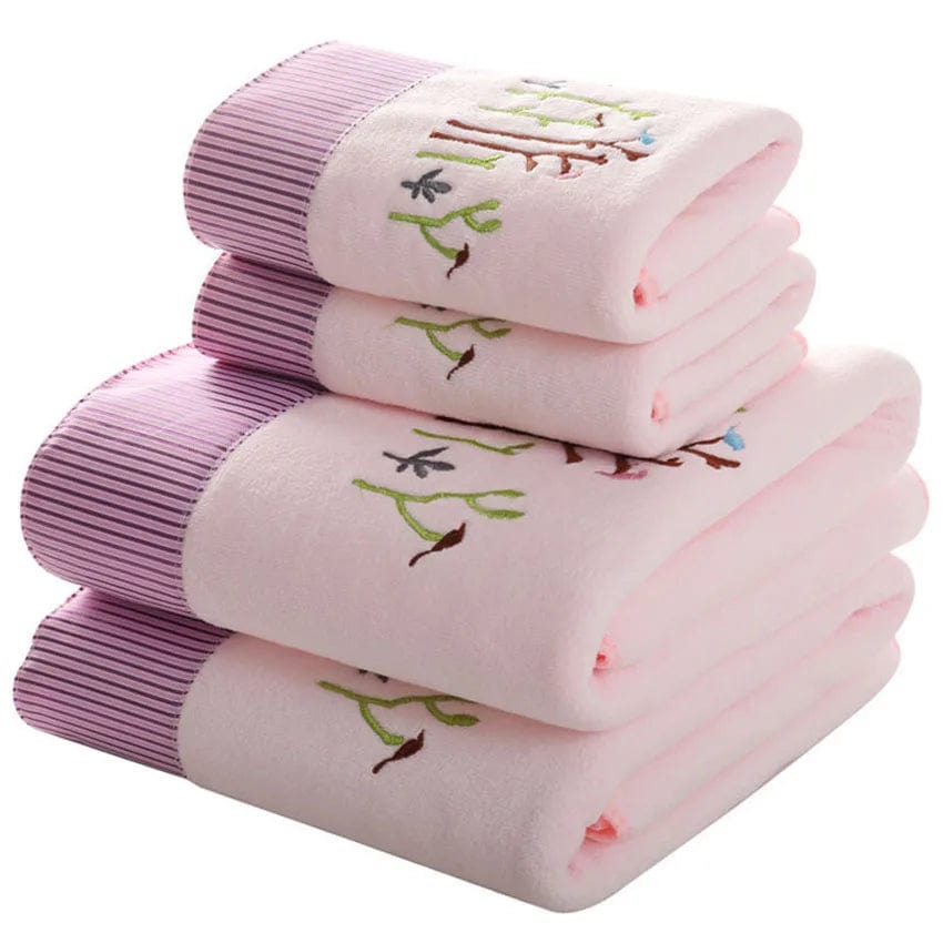 SHOWLU FASHION STORE Tree Pink / 2pc 70x140cm Lace Embroidered Bath Towel Set Microfiber for Adults Colourful Tree Bathroom Face Bath Towels Quick Dry Family Set Large Thick