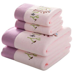 SHOWLU FASHION STORE Tree Pink / 2pc 70x140cm Lace Embroidered Bath Towel Set Microfiber for Adults Colourful Tree Bathroom Face Bath Towels Quick Dry Family Set Large Thick