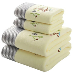 SHOWLU FASHION STORE Tree Yellow / 2pc 70x140cm Lace Embroidered Bath Towel Set Microfiber for Adults Colourful Tree Bathroom Face Bath Towels Quick Dry Family Set Large Thick