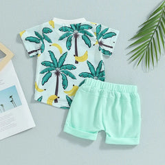  Showlu Fashion Store Tregren Infant Boy Summer Clothes Suits Beach Style Tree Print Short Sleeve Crew Neck T-Shirts and Elastic Waist Shorts 2Pcs Set