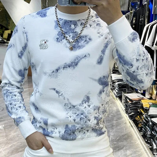 SHOWLU FASHION STORE Trend Luxury Autumn And Winter New Men's O-Neck Printing Contrast Color Korean Fashion HighStreet Long Sleeve Sweatshirts Tops