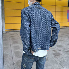 Showlu Fashion Store Trendy Spring and Autumn Full Printed Couple Coat Denim Jacket