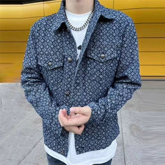  Showlu Fashion Store Trendy Spring and Autumn Full Printed Couple Coat Denim Jacket