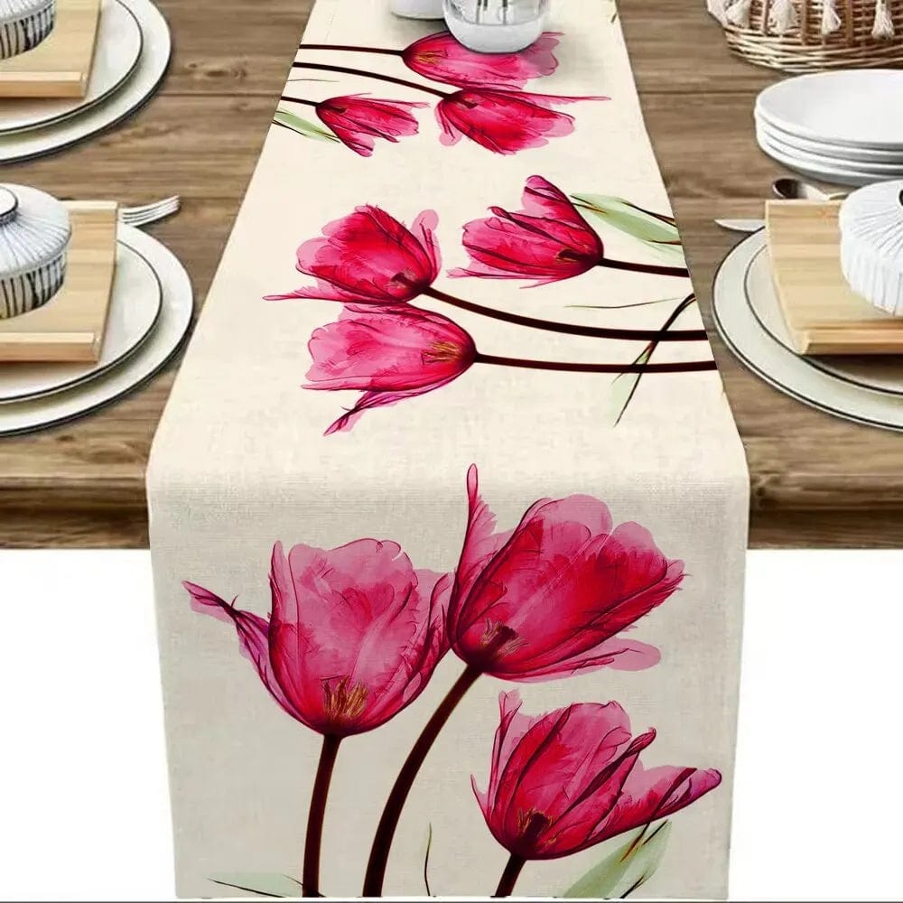  Showlu Fashion Store Tulip Linen Table Rustic Farmhouse Style Table Runner 13X70 Inch,Kitchen Dining Table Decoration for Indoor Outdoor Home