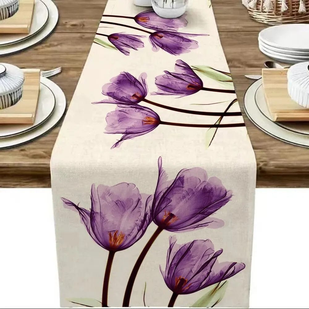  Showlu Fashion Store Tulip Linen Table Rustic Farmhouse Style Table Runner 13X70 Inch,Kitchen Dining Table Decoration for Indoor Outdoor Home