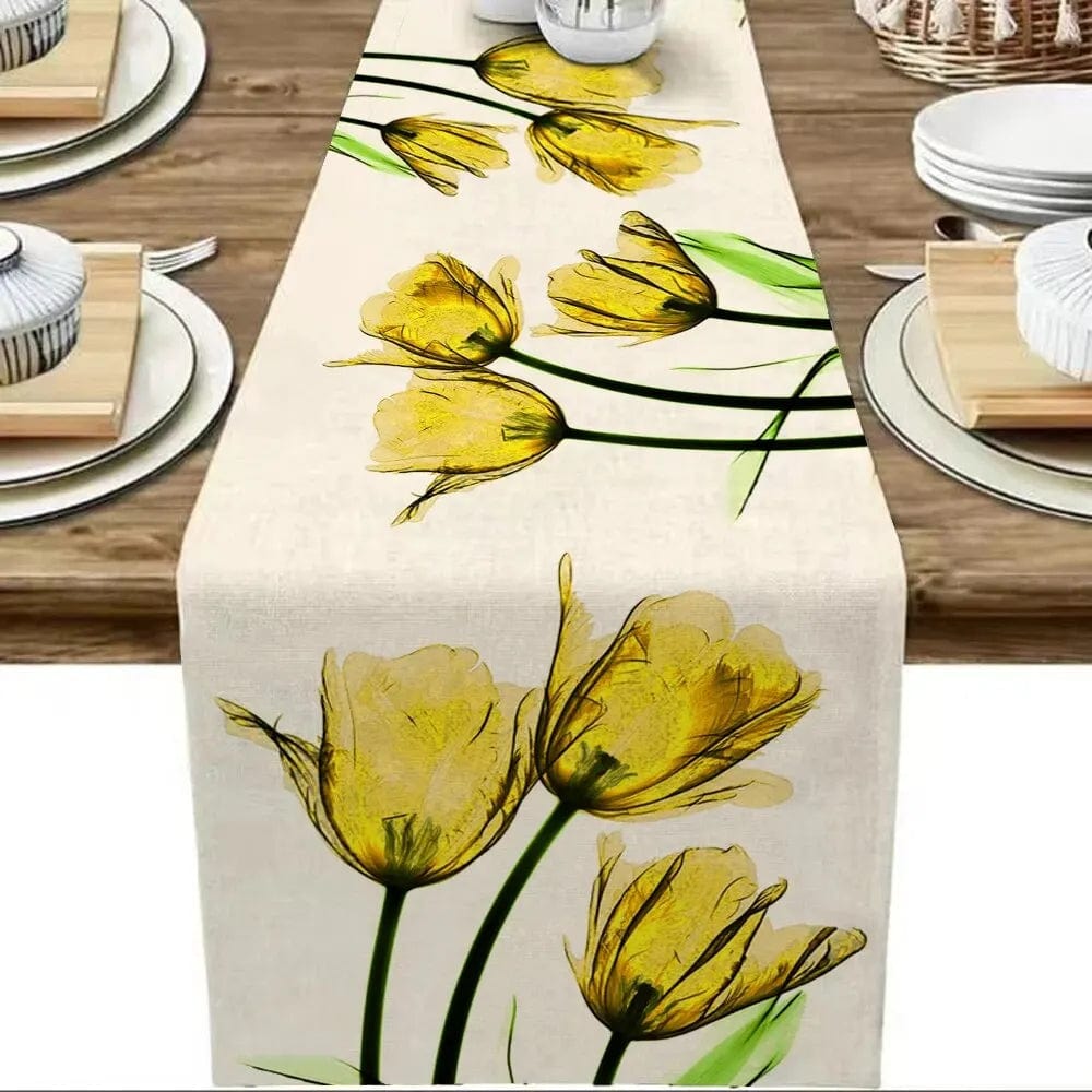  Showlu Fashion Store Tulip Linen Table Rustic Farmhouse Style Table Runner 13X70 Inch,Kitchen Dining Table Decoration for Indoor Outdoor Home