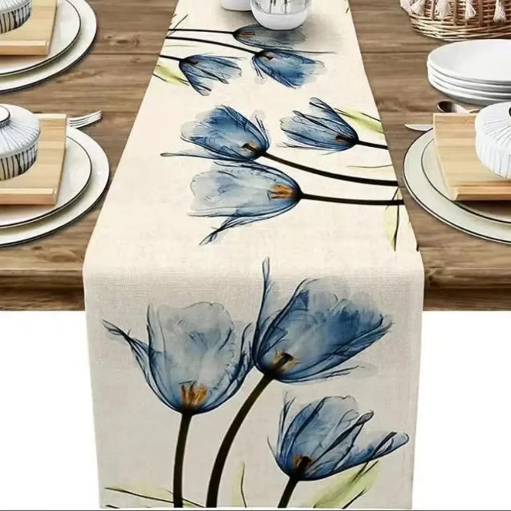  Showlu Fashion Store Tulip Linen Table Rustic Farmhouse Style Table Runner 13X70 Inch,Kitchen Dining Table Decoration for Indoor Outdoor Home