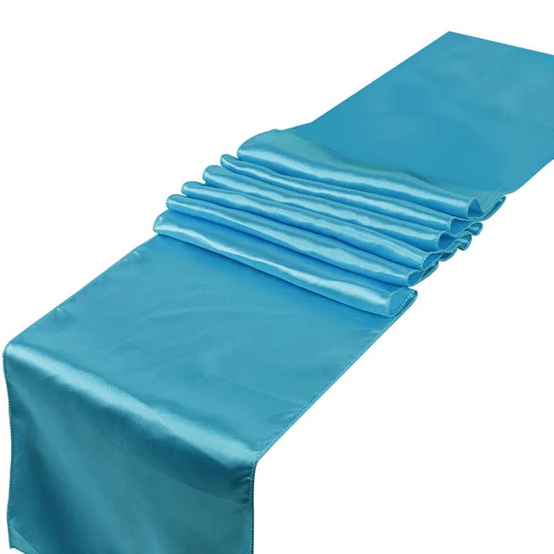 Showlu Fashion Store Turquoise 10Pcs/Set Satin Table Runner 30cm x 275cm For Wedding Party Event Banquet Home Table Decoration Supply Table Cover Accessories