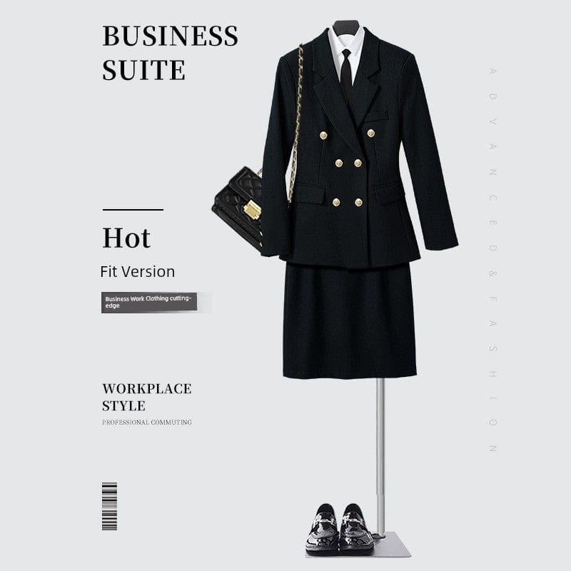 SHOWLU FASHION STORE [Two-piece] black suit jacket + elastic waist skirt / XL((57.50 kg-62.50 kg) Business Temperament Goddess Temperament Workwear Suit Vest