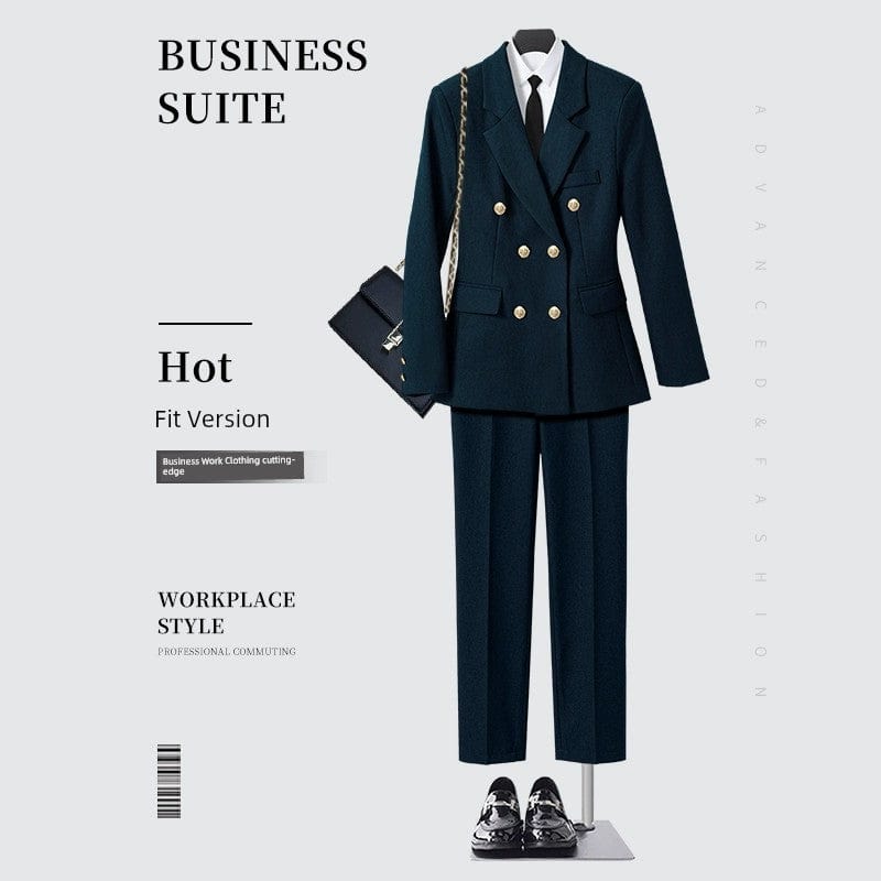 SHOWLU FASHION STORE [Two-piece] navy blue suit jacket + straight trousers / XL((57.50 kg-62.50 kg) Business Temperament Goddess Temperament Workwear Suit Vest