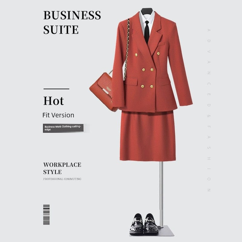 SHOWLU FASHION STORE [Two-piece] orange red suit jacket + elastic waist overskirt / XL((57.50 kg-62.50 kg) Business Temperament Goddess Temperament Workwear Suit Vest