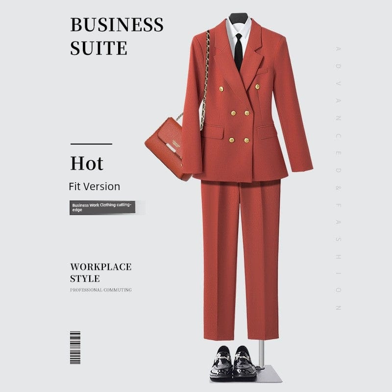 SHOWLU FASHION STORE [Two-piece] orange red suit jacket + orange red straight trousers / XL((57.50 kg-62.50 kg) Business Temperament Goddess Temperament Workwear Suit Vest