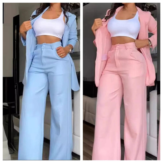 SHOWLU FASHION STORE Two Piece Set Women Outfit Autumn Fashion  Collar Long Sleeve Blazer Coat & Elegant Pocket Design Work Pants Set