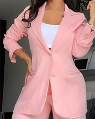 SHOWLU FASHION STORE Two Piece Set Women Outfit Autumn Fashion  Collar Long Sleeve Blazer Coat & Elegant Pocket Design Work Pants Set