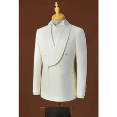 SHOWLU FASHION STORE Two Piece Suit The Rounded Radians and Lines of the Shawl Collar Pure White Double Breasted Dress Stage Costume Men's Jackets