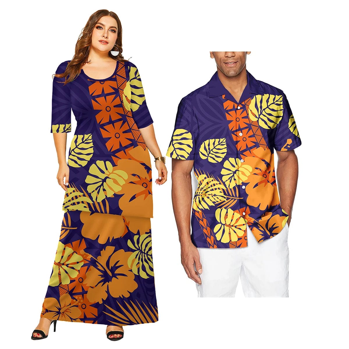 SHOWLU FASHION STORE Two Pieces Set Streetwear Dress Sets For Women Formal Party Prom Polynesian Couple Of Set Hawaiian Style Matching Couple Suit