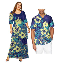 SHOWLU FASHION STORE Two Pieces Set Streetwear Dress Sets For Women Formal Party Prom Polynesian Couple Of Set Hawaiian Style Matching Couple Suit