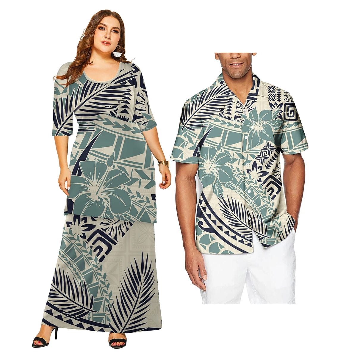 SHOWLU FASHION STORE Two Pieces Set Streetwear Dress Sets For Women Formal Party Prom Polynesian Couple Of Set Hawaiian Style Matching Couple Suit