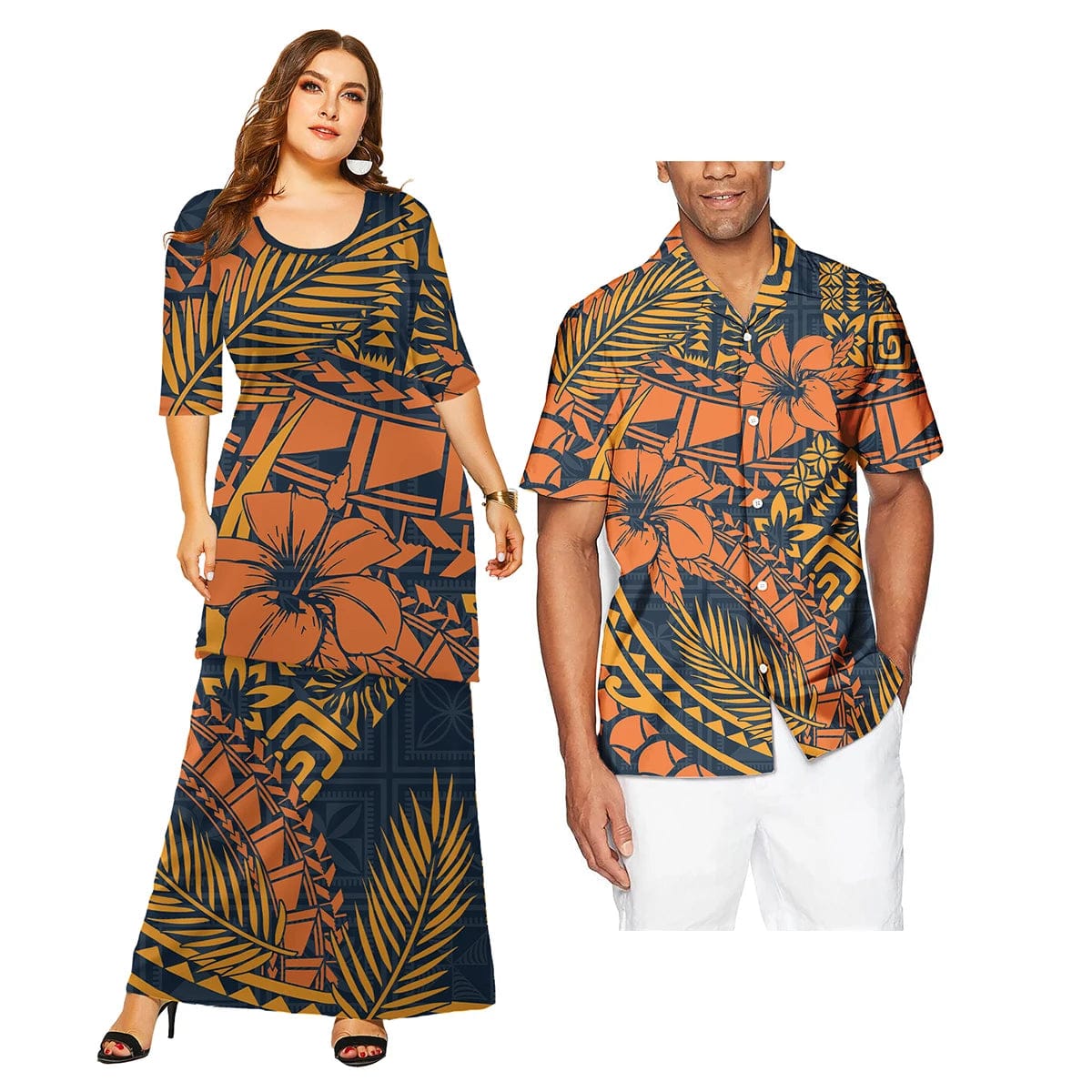 SHOWLU FASHION STORE Two Pieces Set Streetwear Dress Sets For Women Formal Party Prom Polynesian Couple Of Set Hawaiian Style Matching Couple Suit