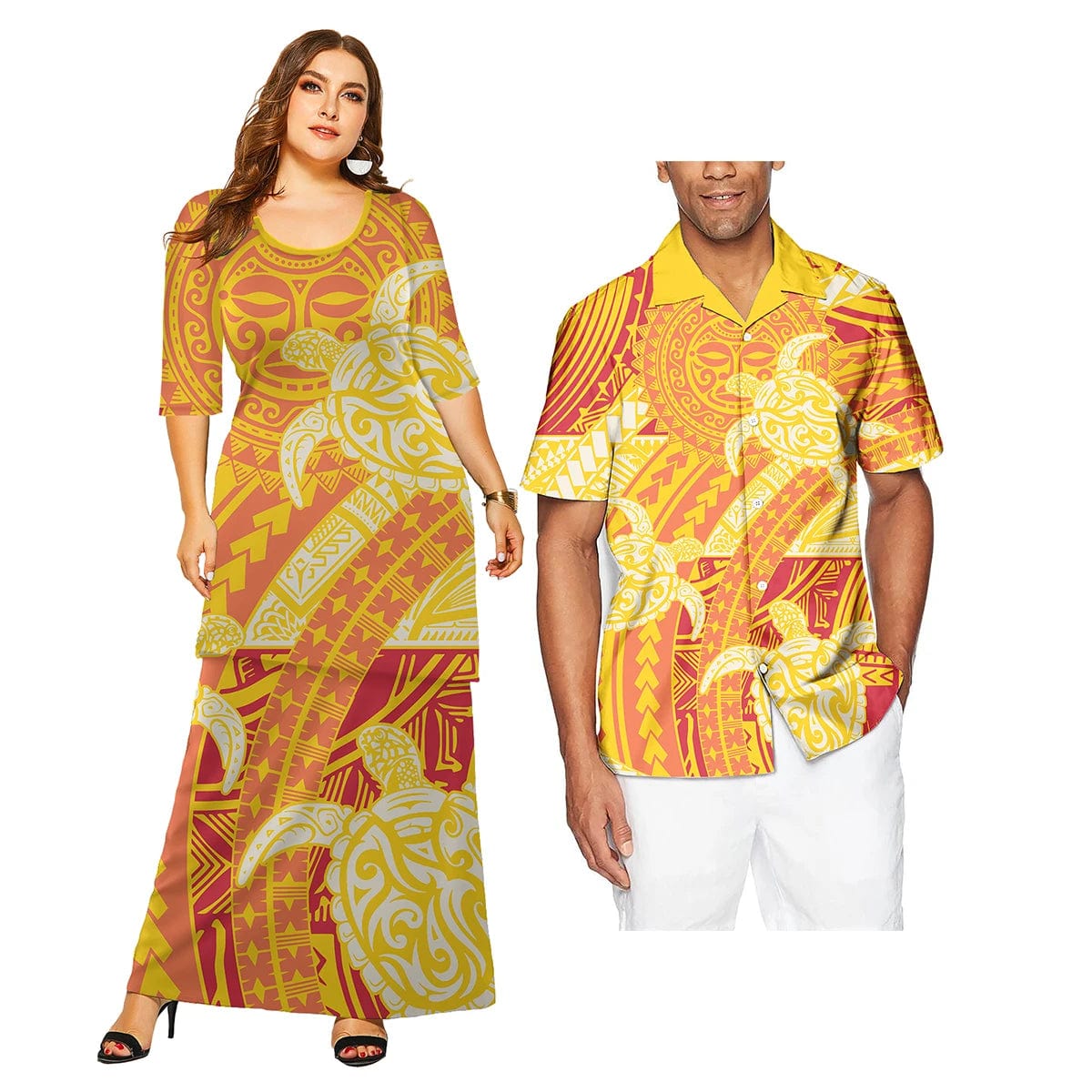 SHOWLU FASHION STORE Two Pieces Set Streetwear Dress Sets For Women Formal Party Prom Polynesian Couple Of Set Hawaiian Style Matching Couple Suit