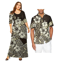 SHOWLU FASHION STORE Two Pieces Set Streetwear Dress Sets For Women Formal Party Prom Polynesian Couple Of Set Hawaiian Style Matching Couple Suit