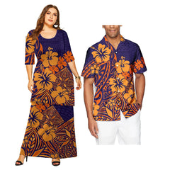 SHOWLU FASHION STORE Two Pieces Set Streetwear Dress Sets For Women Formal Party Prom Polynesian Couple Of Set Hawaiian Style Matching Couple Suit