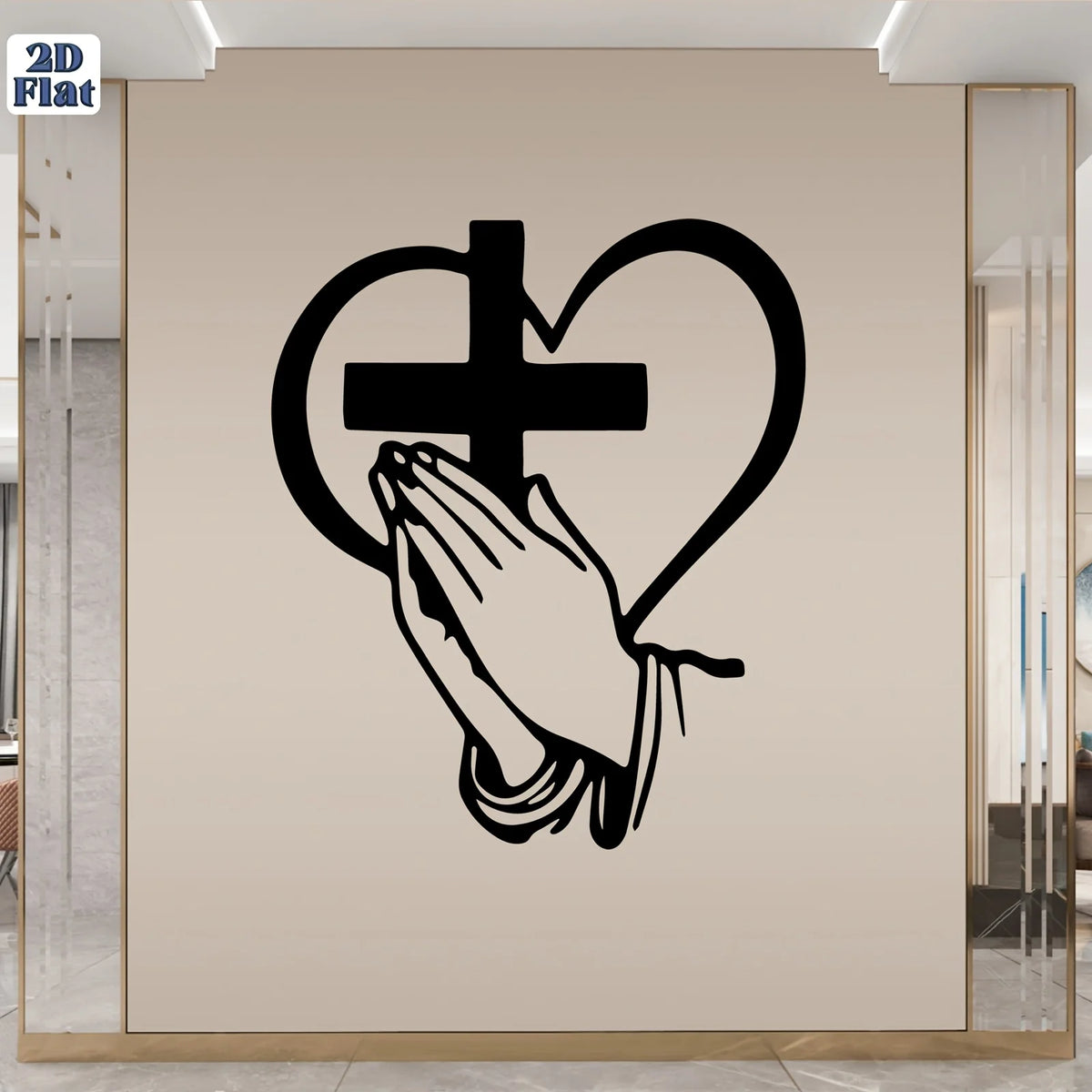 Spiritual cross and heart metal wall art for religious home decor, featuring intricate design in black finish.