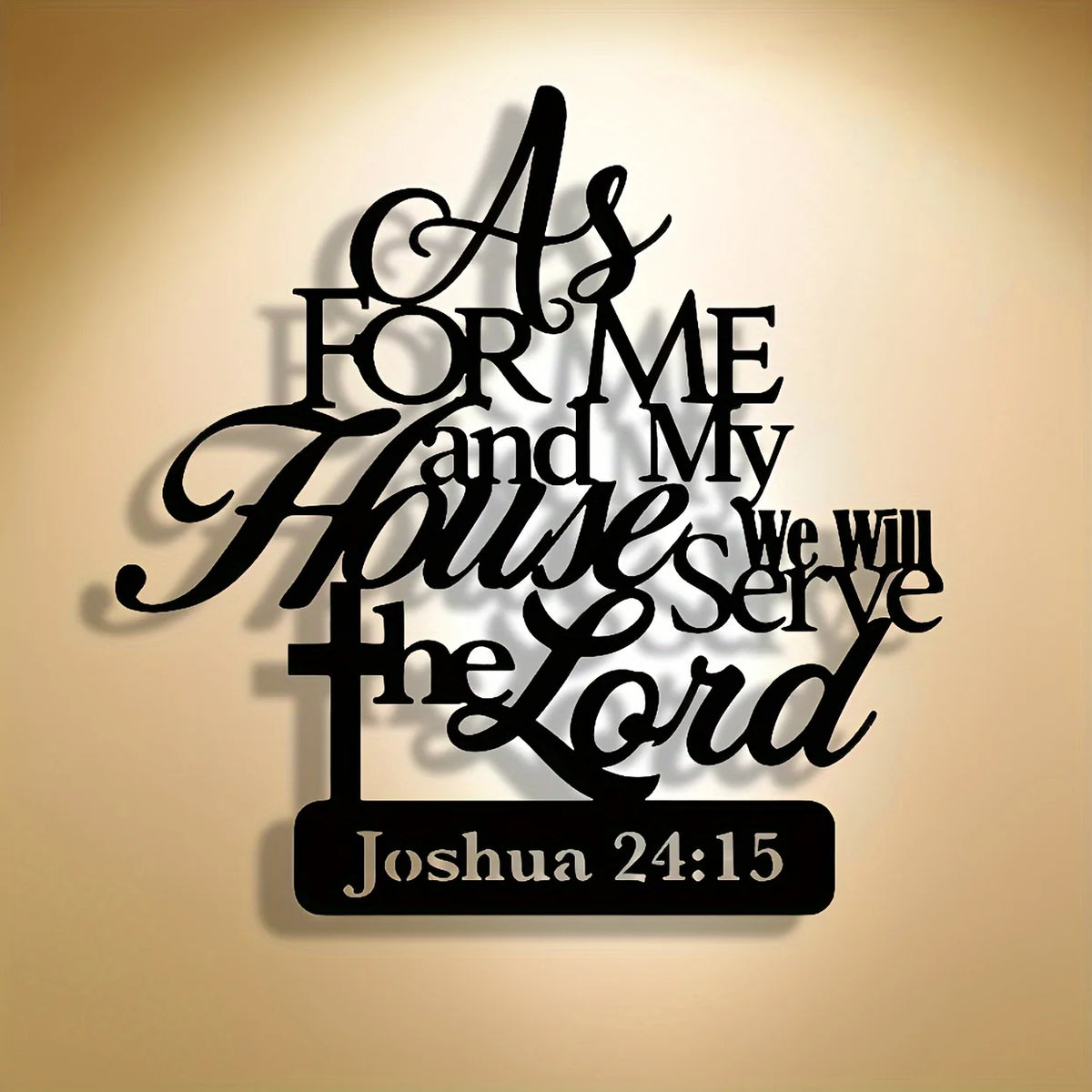 Religious iron wall art featuring the phrase "As for me and my house" in metal decor, showcasing intricate metal design.