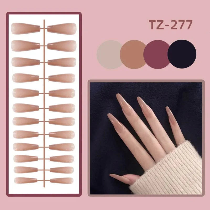 Showlu Pink Matte French Press on Nails with Leopard Coffin Acrylic false nails, 24-piece set featuring square and coffin nail styles.
