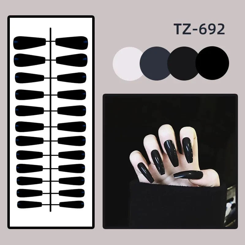 Showlu Pink Matte French Press on Nails and 24-piece Leopard Coffin Acrylic Fake Nails, stylish artificial nail set.