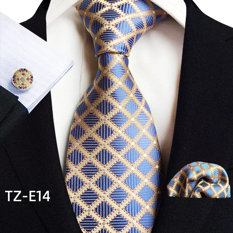 SHOWLU FASHION STORE TZ-E14 Royal Striped Paisley Ties For Men Luxury 8cm Necktie Pocket Square Cufflinks Gift Set Jacquard Weave Tie Suit Accessories