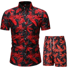  Showlu Fashion Store TZ03 / XXXL Summer New Men's Casual Suit Korean Slim Short Sleeve Shirt Shorts Men's Beach Suits 2 Piece Set Hawaii Vacations Clothing