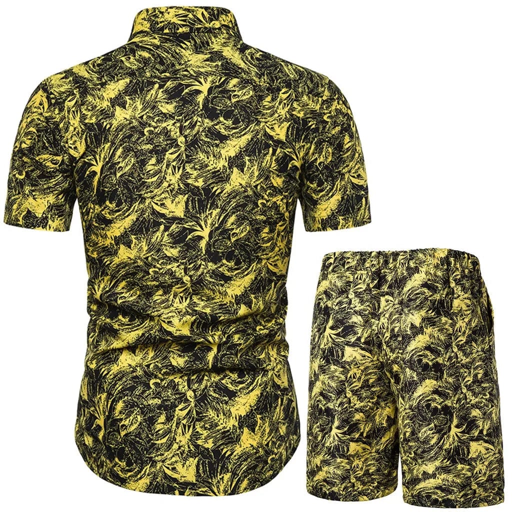  Showlu Fashion Store TZ05 / XL Summer New Men's Casual Suit Korean Slim Short Sleeve Shirt Shorts Men's Beach Suits 2 Piece Set Hawaii Vacations Clothing