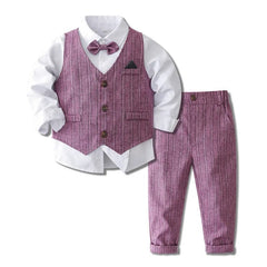 Showlu Fashion Store tze3553 / 5T(120) Baby Boy Formal Suit Gentleman Clothes Sets Autumn Children Birthday Wedding Party Dress Suit Sets Bowtie Shirt+Vest+Trouser Set