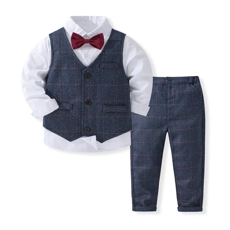 Showlu Fashion Store tze3616-Navy blue / 5T(120) Baby Boy Formal Suit Gentleman Clothes Sets Autumn Children Birthday Wedding Party Dress Suit Sets Bowtie Shirt+Vest+Trouser Set