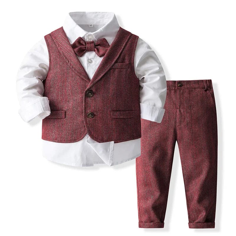 Showlu Fashion Store tzf3718 / 5T(120) Baby Boy Formal Suit Gentleman Clothes Sets Autumn Children Birthday Wedding Party Dress Suit Sets Bowtie Shirt+Vest+Trouser Set