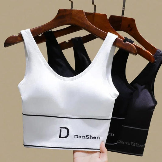  Showlu Fashion Store U-Shaped Women's Seamless Yoga Bra D Letter Push Up Sports Top Shockproof Crop Top Anti-sweat Fitness Underwear All-Match Vest