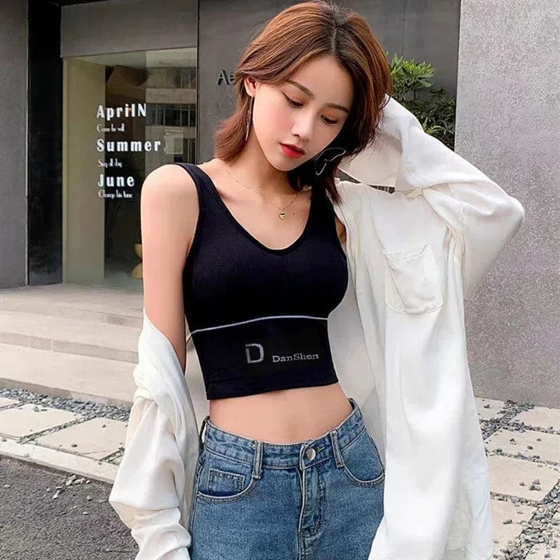  Showlu Fashion Store U-Shaped Women's Seamless Yoga Bra D Letter Push Up Sports Top Shockproof Crop Top Anti-sweat Fitness Underwear All-Match Vest