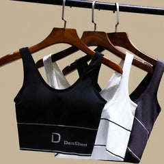  Showlu Fashion Store U-Shaped Women's Seamless Yoga Bra D Letter Push Up Sports Top Shockproof Crop Top Anti-sweat Fitness Underwear All-Match Vest