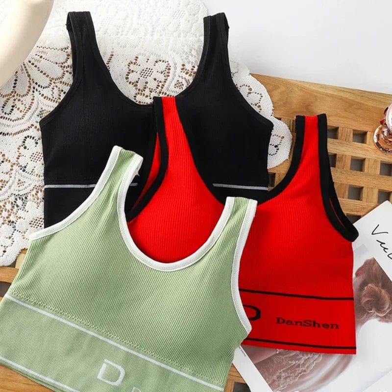  Showlu Fashion Store U-Shaped Women's Seamless Yoga Bra D Letter Push Up Sports Top Shockproof Crop Top Anti-sweat Fitness Underwear All-Match Vest