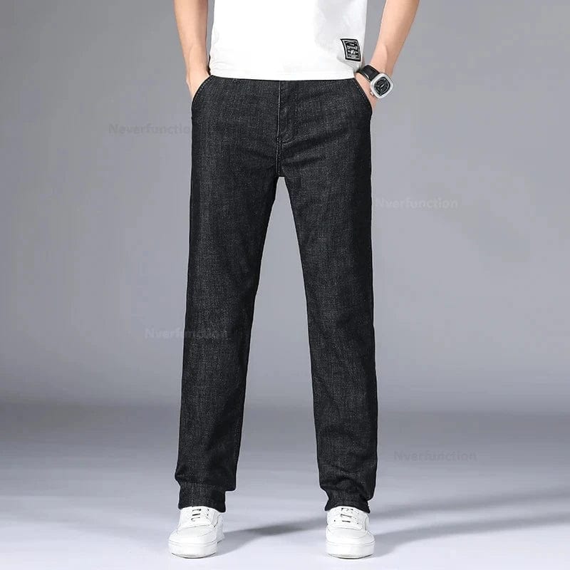  Showlu Fashion Store Ultra-thin Men's Straight Jeans Summer New Breathable Soft Cotton Business Trousers Loose Casual Stretch Denim Pants