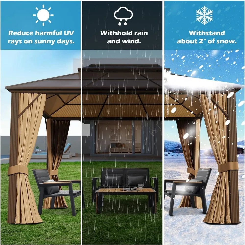 Showlu Fashion Store United States 10' X 13' Permanent Hardtop Gazebo, Outdoor Polycarbonate Double Roof Pavilion Pergola Canopy with Aluminum Frame