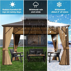 Showlu Fashion Store United States 10' X 13' Permanent Hardtop Gazebo, Outdoor Polycarbonate Double Roof Pavilion Pergola Canopy with Aluminum Frame