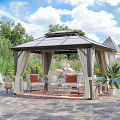 Showlu Fashion Store United States 10' X 13' Permanent Hardtop Gazebo, Outdoor Polycarbonate Double Roof Pavilion Pergola Canopy with Aluminum Frame